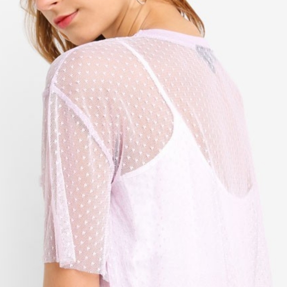 Dobby Mesh Ruffle T-Shirt - Picture 2 of 3